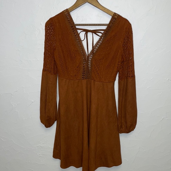 SHEIN Brown Suedette Long Sleeve Dress - Picture 10 of 14